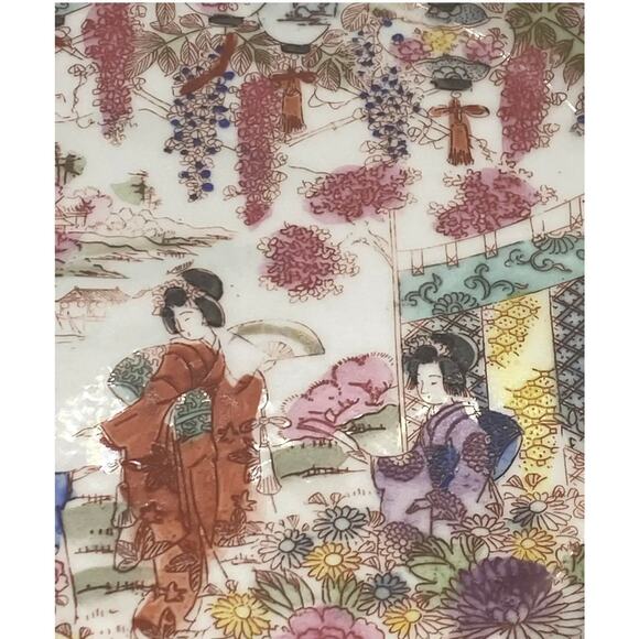 Vintage Chinoiserie Ceramic Handpainted Luncheon Hors D’Oeuvres Set of 8 Plates - Picture 5 of 12